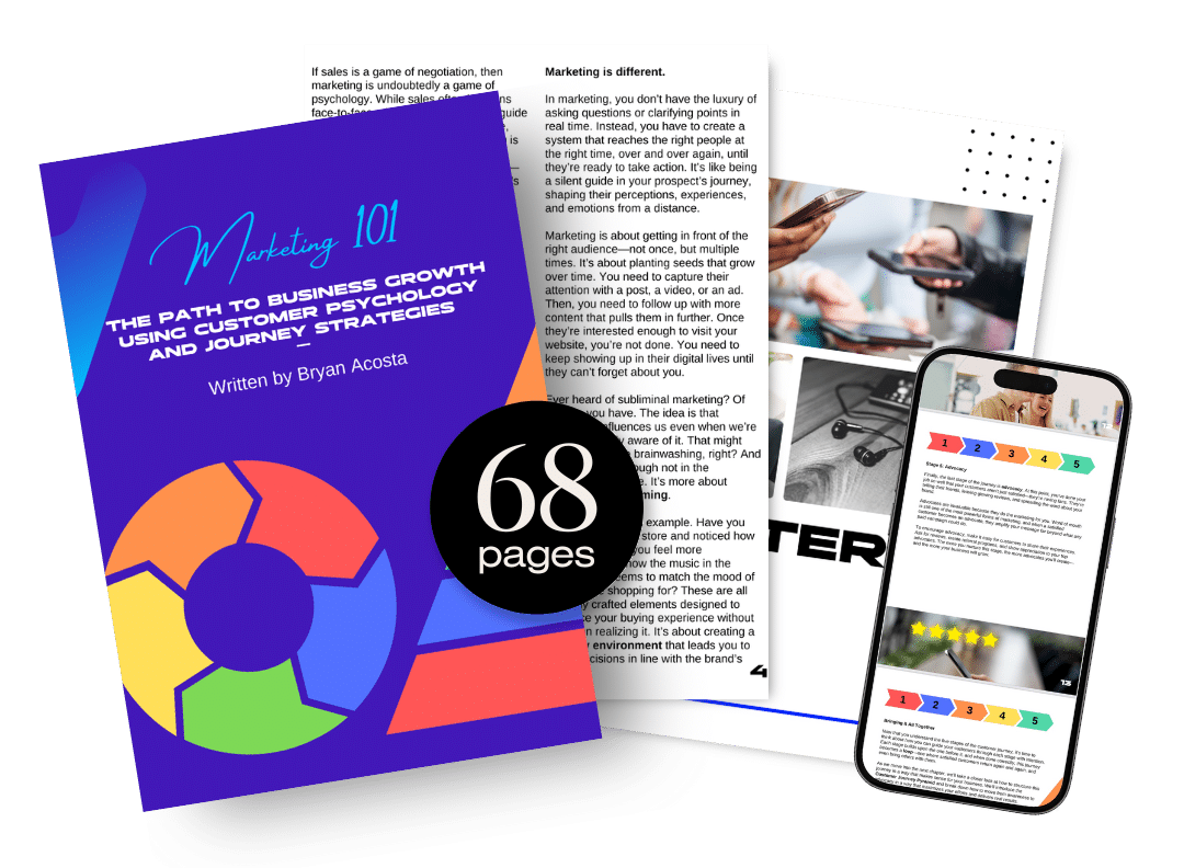 advent trinity marketing agency Marketing 101 E-Book mockup of pages and mobile version