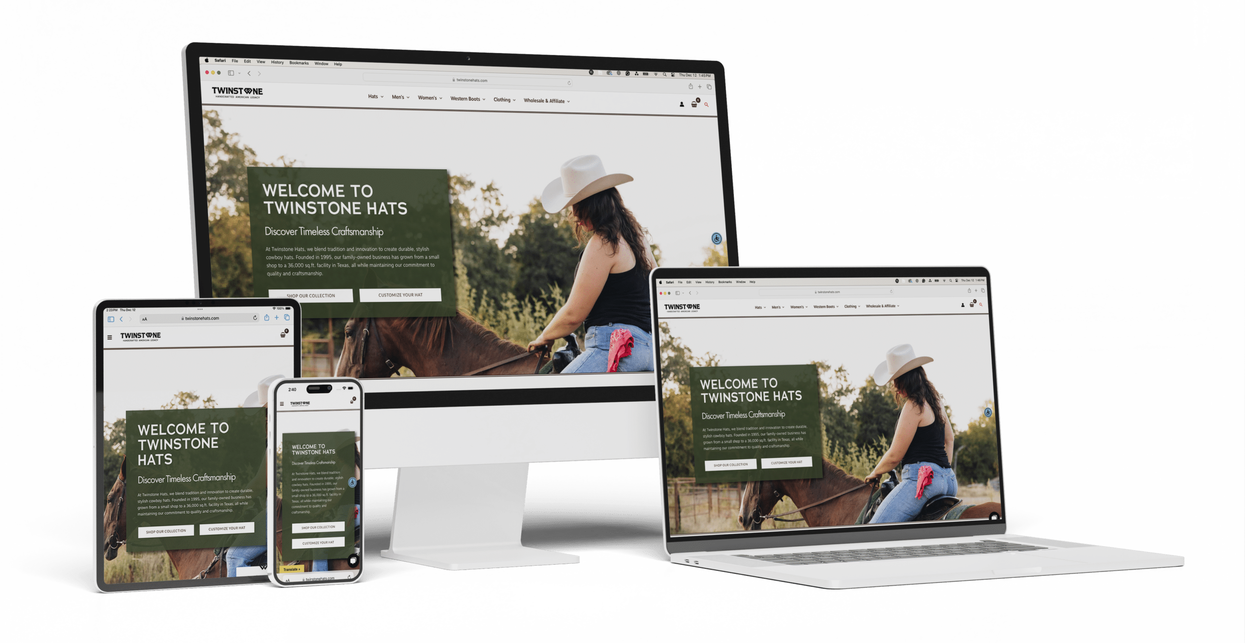 twinstone hats website in mockups